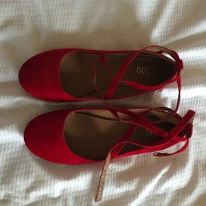 Ollio Red Velvet Ballet Flats